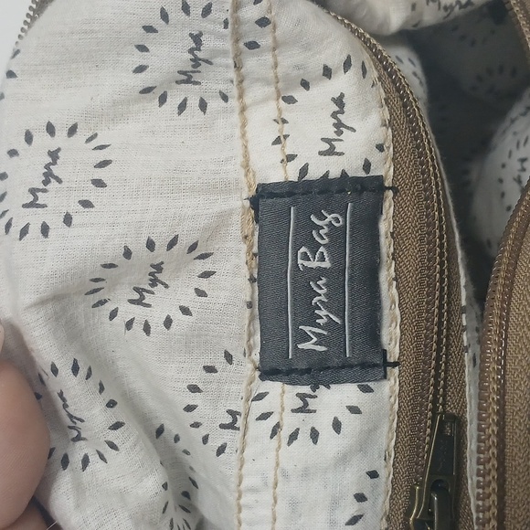 Tan and Brown Shoulder Bag with Floral Print and Adjustable Strap - Picture 3 of 7